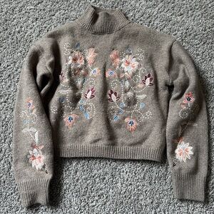 Floral Embroidered Turtleneck Sweater